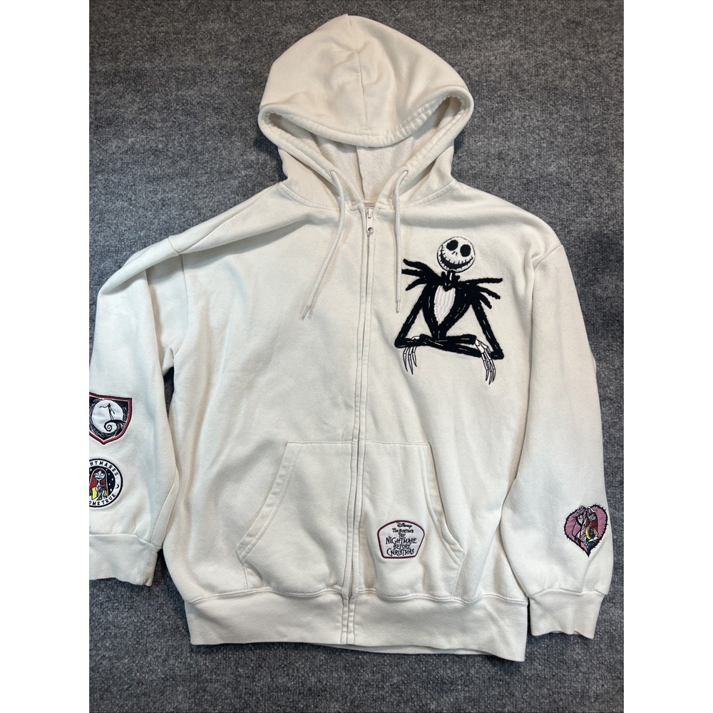 The Nightmare Before Christmas Ivory Full Zip Hoodie XL Jack Skellington Patch